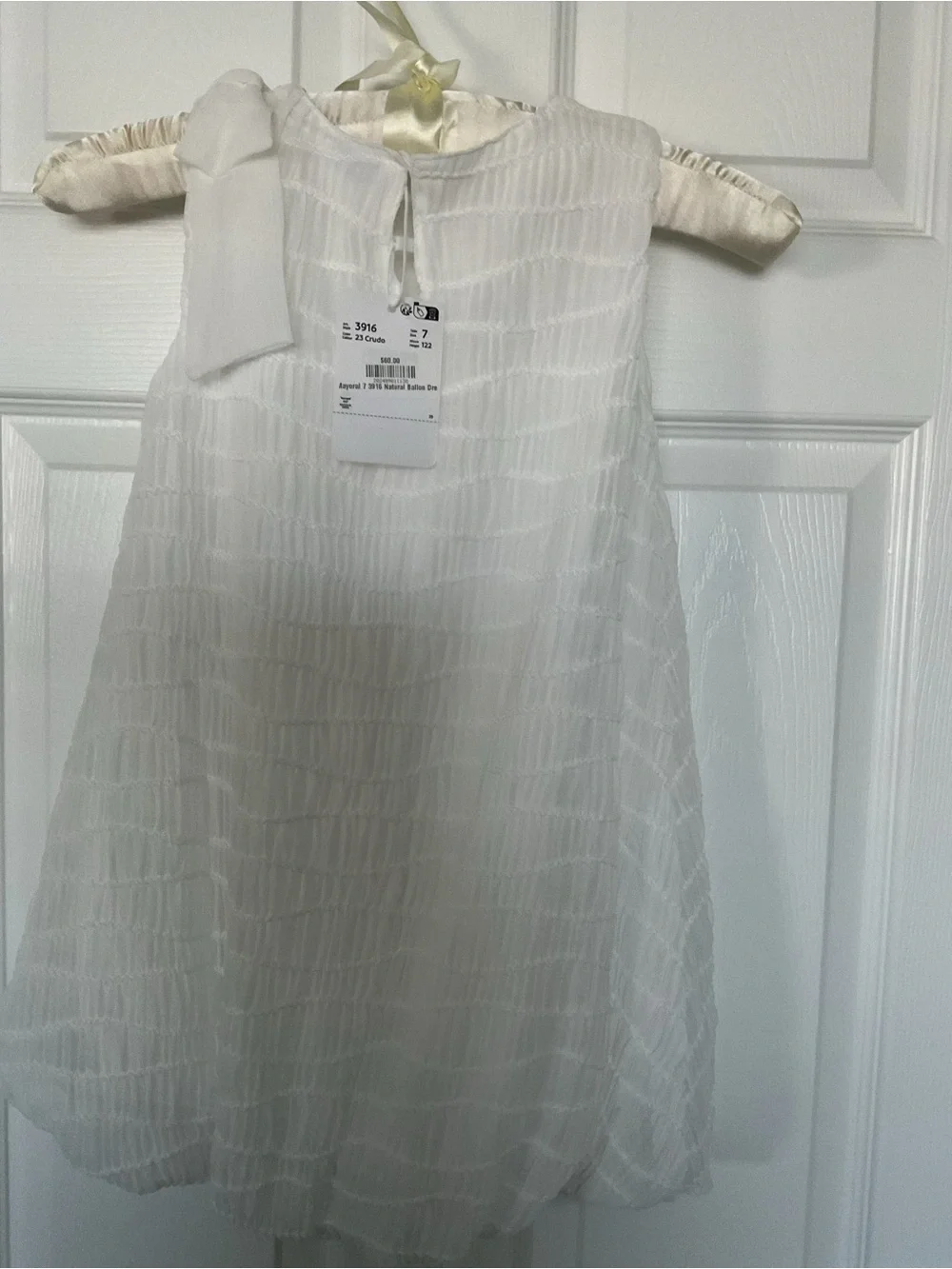 Mayoral White Textured Sleeveless Dress with Bow Accent NEW